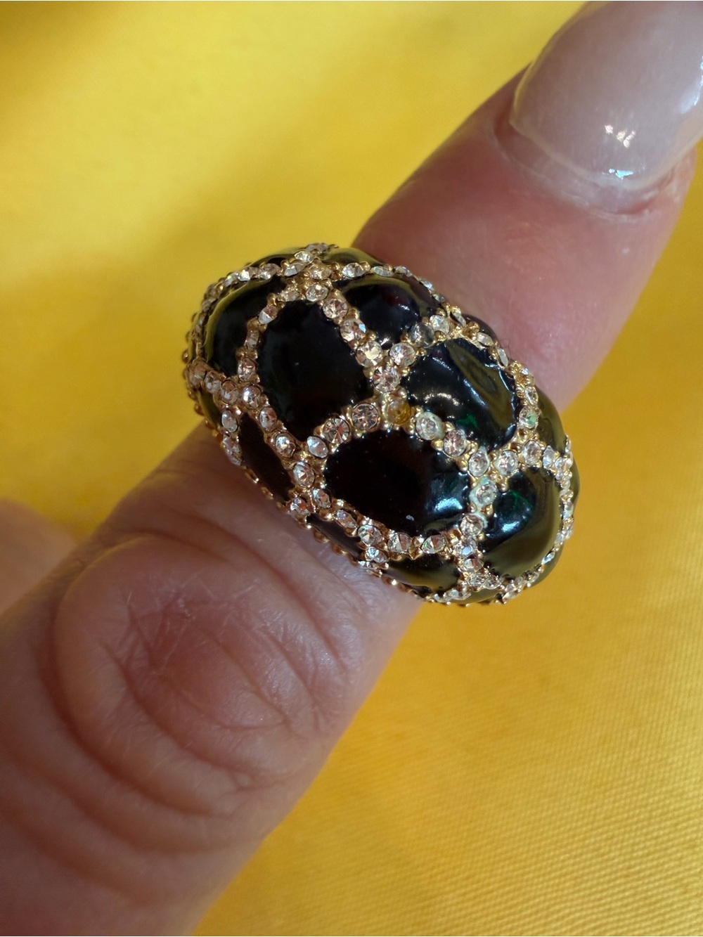Park Lane Black Enamel & Crystal Statement Ring Size 8